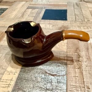 EUC Vintage MCM Napco branded Brown Ceramic Ashtray with Gold Accents